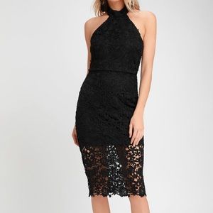 Lace midi little black dress